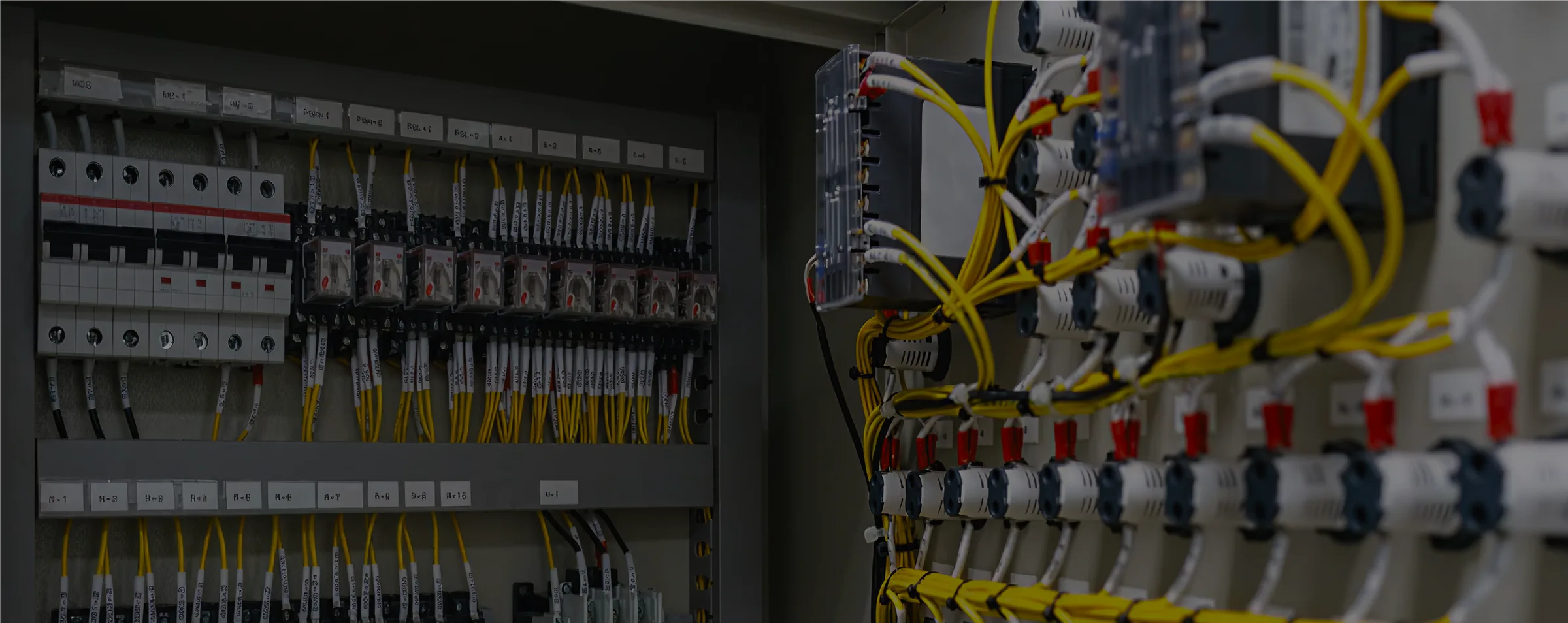 Ferruled control wiring and terminal blocks inside a panel